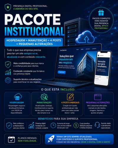 Home pacote institucional hospedagem + manutenção + 4 posts + pequenas alterações