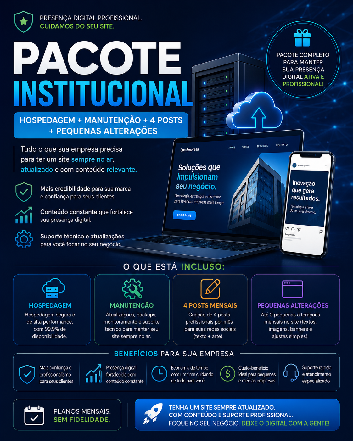 pacote institucional hospedagem + manutenção + 4 posts + pequenas alterações pacote institucional hospedagem + manutenção + 4 posts + pequenas alterações
