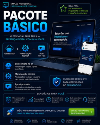 Home pacote básico hospedagem + manutenção técnica + 1 post