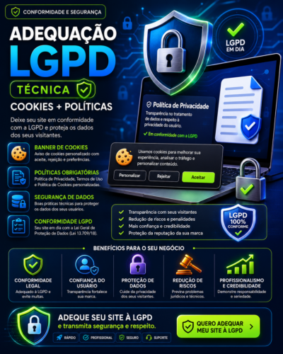 Home adequação lgpd técnica (cookies + políticas)